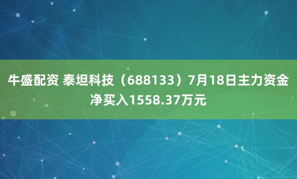 牛盛配资 泰坦科技（688133）7月18日主力资金净买入1558.37万元