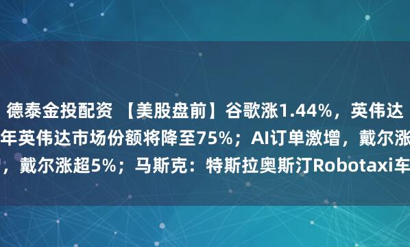 德泰金投配资 【美股盘前】谷歌涨1.44%，英伟达跌1.37%；美银：2030年英伟达市场份额将降至75%；AI订单激增，戴尔涨超5%；马斯克：特斯拉奥斯汀Robotaxi车队规模下月将翻倍